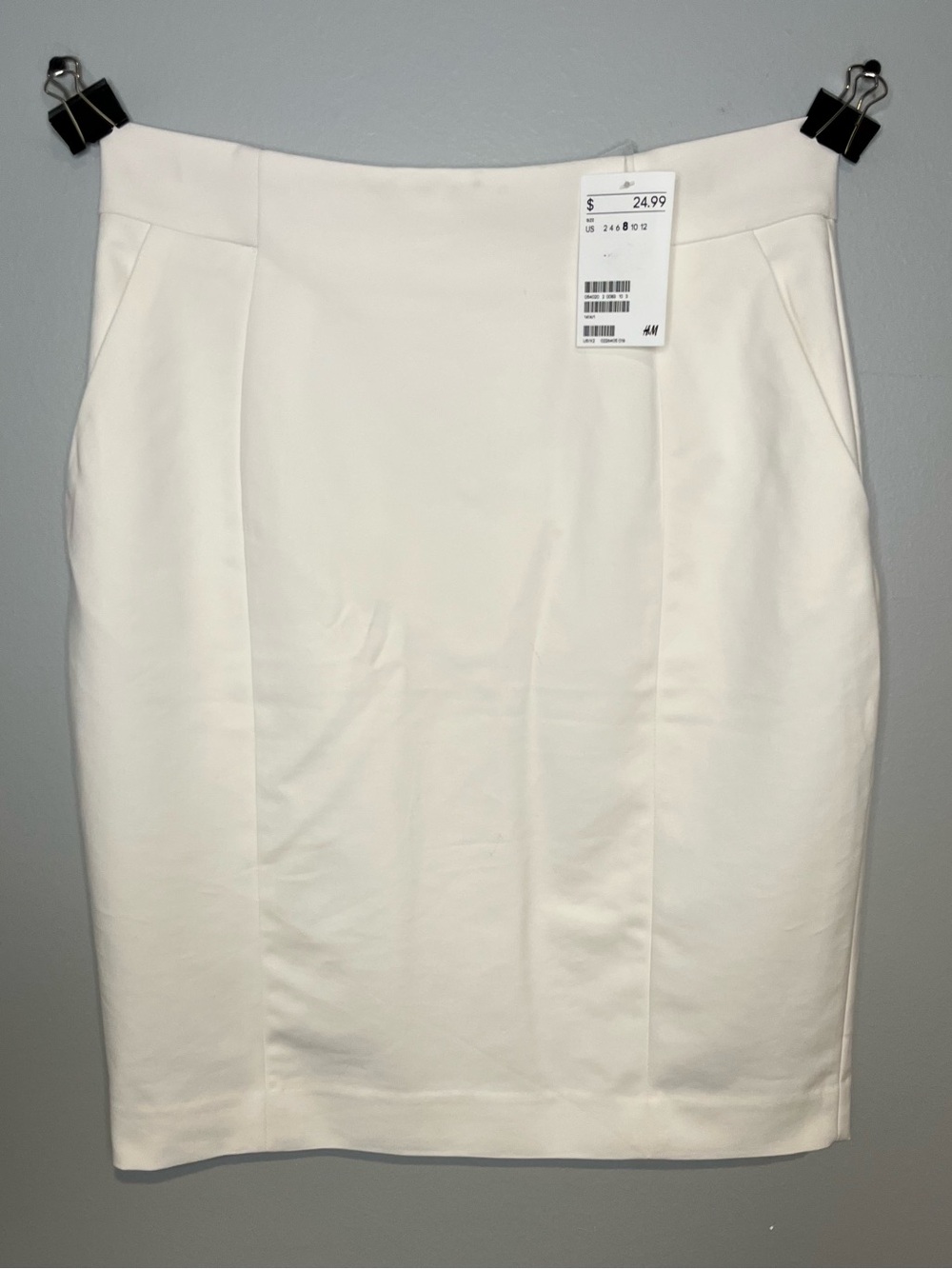 New H&M Cream White Pencil Skirt Size US 8 Slit Back NWT